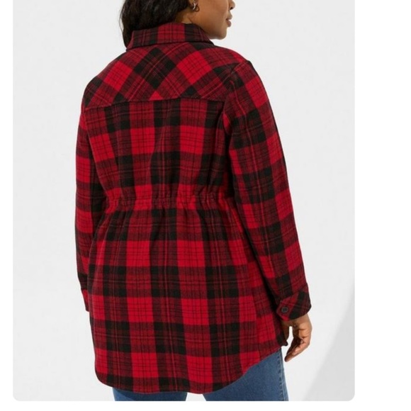 TORRID NWT Red Plaid Cotton Brushed Midi Shacket - Picture 5 of 6